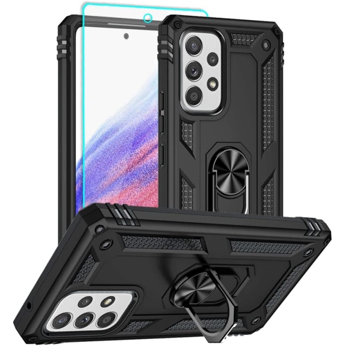 Samsung Galaxy A13 5G Case with Screen Protector, Ring Kickstand Military Protective Shockproof Armor Dual Layer Protection Defender Back Cover Phone