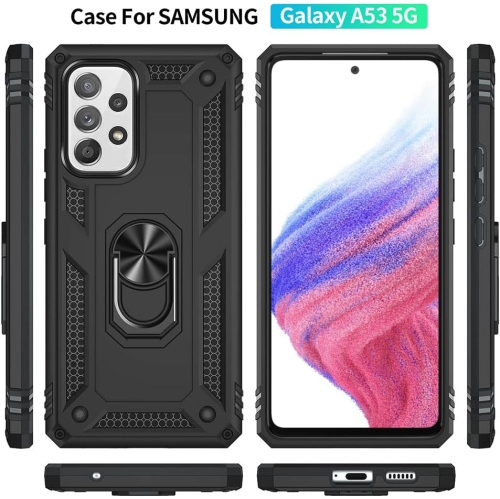 Samsung Galaxy A13 5G Case with Screen Protector, Ring Kickstand Military Protective Shockproof Armor Dual Layer Protection Defender Back Cover Phone