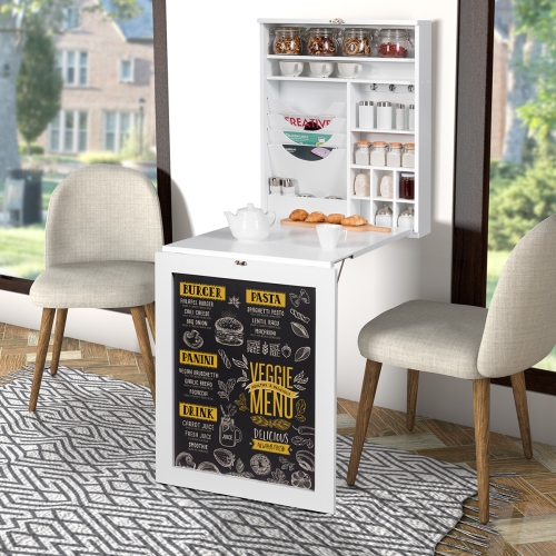 Topbuy Wall Mounted Table Fold Out Convertible Desk With Space Saver Chalkboard White