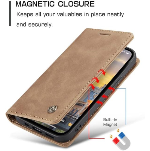 CaseMe for iPhone 14 Wallet Case Soft PU Leather Flip Case Magnetic Stand Flip Protective Cover Leather Case with ID & Credit Card Slots Holder Case