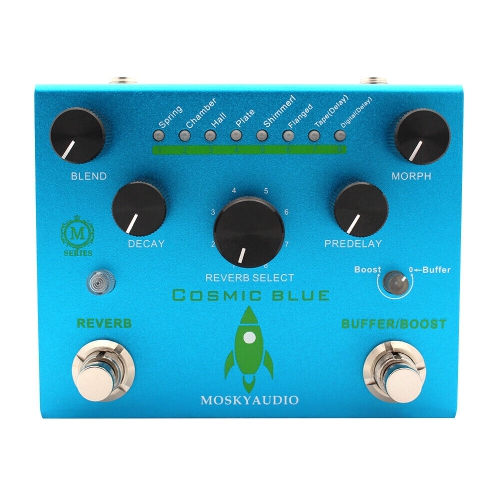 MOSKY  Cosmic Guitar Effect Pedals Digital Reverb With Buffer Booster 8-Mode In Blue