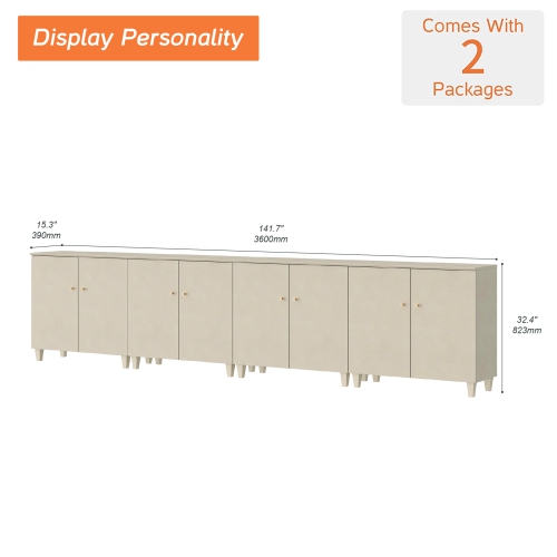 WAMPAT 4-in-1 Storage Cabinets with Doors, Beige Wood Accent Cabinet Kitchen Sideboard Buffet Bar Table, Floor Cupboard with 6 Compartments for