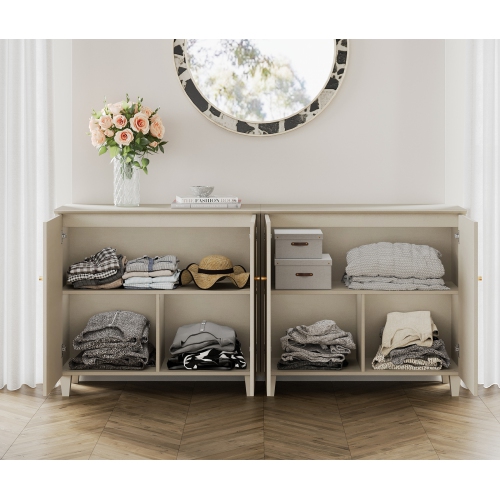 WAMPAT 4-in-1 Storage Cabinets with Doors, Beige Wood Accent Cabinet Kitchen Sideboard Buffet Bar Table, Floor Cupboard with 6 Compartments for