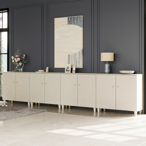 WAMPAT 4-in-1 Storage Cabinets with Doors, Beige Wood Accent Cabinet Kitchen Sideboard Buffet Bar Table, Floor Cupboard with 6 Compartments for