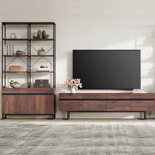 WAMPAT Modern 71" TV Stand for up to 75 inch TV Entertainment Center TV Console with Storage Cabinets Media Console for Living Room, Brown