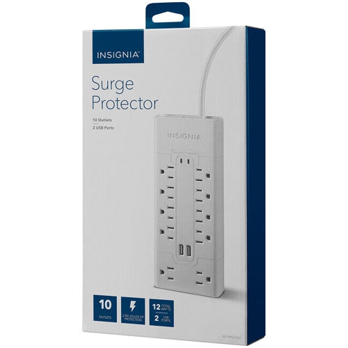 Boîte ouverte - Protection contre les surtensions à 10 prises NS-PWSU1028-C d'Insignia; Câble de 6ft m à 2 ports USB