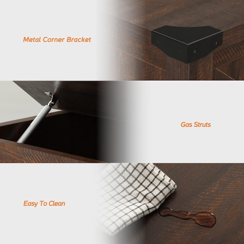 WAMPAT Modern Farmhouse Coffee Table,Square Wood Center Table with Gas Struts Lift-Top for Extra Large Hidden Storage,Metal Bracket