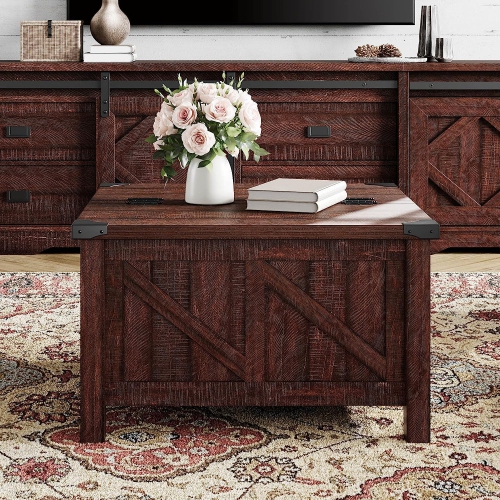 WAMPAT Modern Farmhouse Coffee Table,Square Wood Center Table with Gas Struts Lift-Top for Extra Large Hidden Storage,Metal Bracket