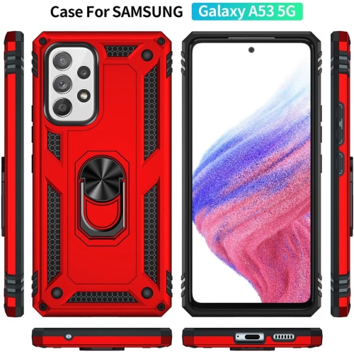 Samsung Galaxy A33 5G Case with Screen Protector, Ring Kickstand Military Protective Shockproof Armor Dual Layer Protection Defender Back Cover Phone