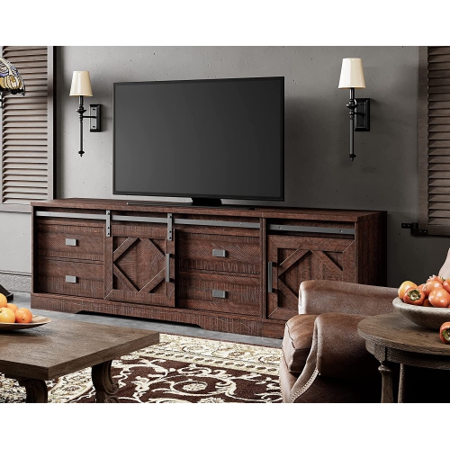 WAMPAT Modern Farmhouse 2 in 1 TV Stand for up to 85" TVs Wood Entertainment Center with Drawers and Adjustable Shelf for Living Room, Rustic Brown