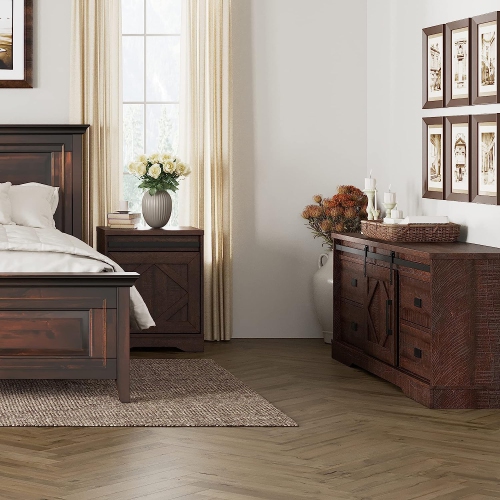 WAMPAT Modern Farmhouse 2 in 1 TV Stand for up to 85" TVs Wood Entertainment Center with Drawers and Adjustable Shelf for Living Room, Rustic Brown