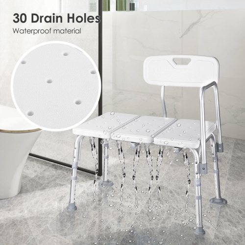 Chaise de douche avec banc de transfert pour salle de bain aînés, tabourets avec baignoire à 5 niveaux à hauteur réglable et accoudoirs amovibles.