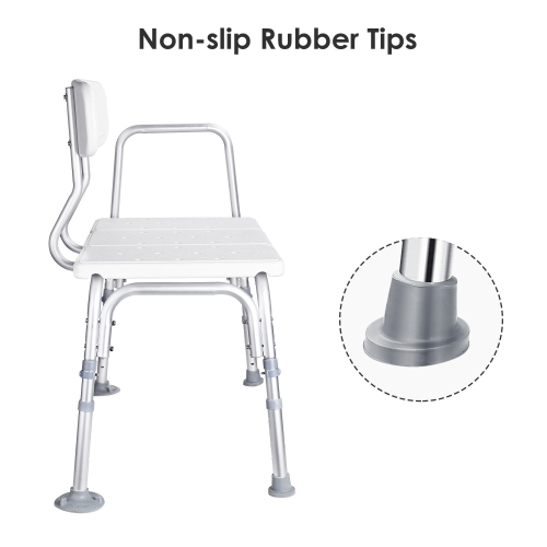 Chaise de douche avec banc de transfert pour salle de bain aînés, tabourets avec baignoire à 5 niveaux à hauteur réglable et accoudoirs amovibles.