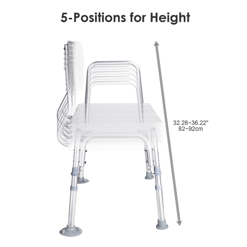Chaise de douche avec banc de transfert pour salle de bain aînés, tabourets avec baignoire à 5 niveaux à hauteur réglable et accoudoirs amovibles.