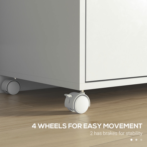 Vinsetto Lateral Filing Cabinet with Drawers and Lock, File Cabinet, Mobile Printer Stand with Open Shelves and Wheels for Letter and A4 Size