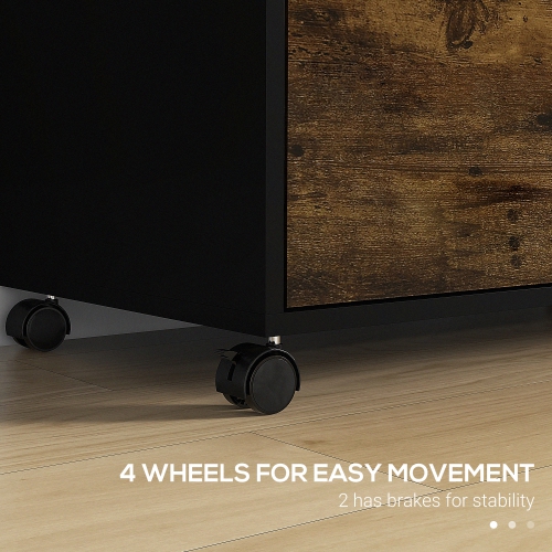 Vinsetto Lateral Filing Cabinet with Drawers and Lock, File Cabinet, Mobile Printer Stand with Open Shelves and Wheels for Letter and A4 Size