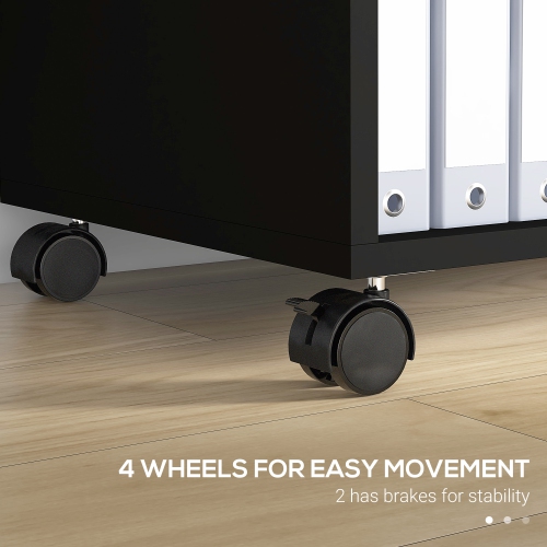 Vinsetto Lateral Filing Cabinet with Wheels and Lockable Drawer, File Cabinet, Mobile Printer Stand with Open Shelves for Letter and A4 Size