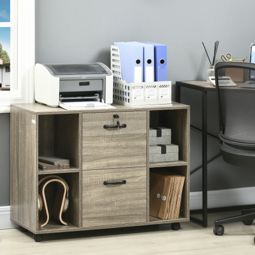 Vinsetto Lateral Filing Cabinet with Wheels and Lockable Drawer, File Cabinet, Mobile Printer Stand with Open Shelves for Letter and A4 Size
