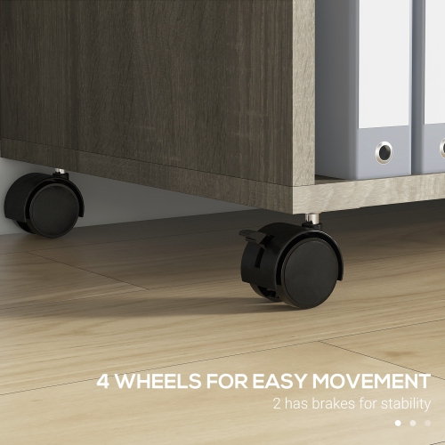 Vinsetto Lateral Filing Cabinet with Wheels and Lockable Drawer, File Cabinet, Mobile Printer Stand with Open Shelves for Letter and A4 Size