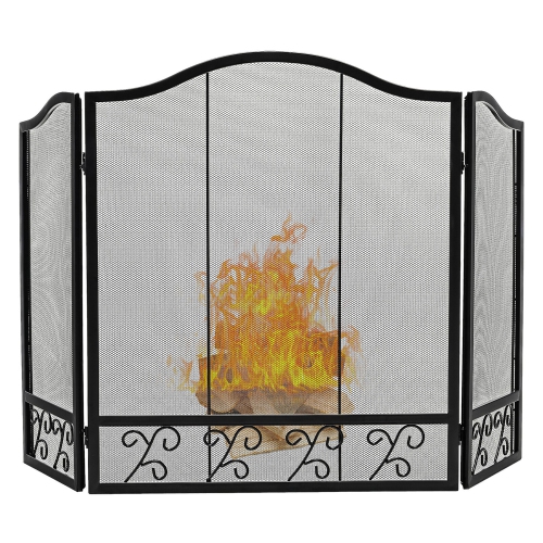 GYMAX  3-Panel Fireplace Screen Decor Cover Child Baby Pets Safty Fire Folded Doors