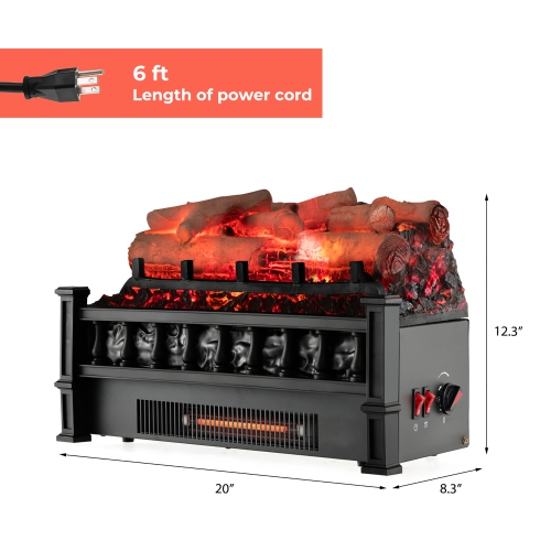 Gymax 20'' Infrared Quartz Electric Fireplace Heater W/ Birchwood Ember Bed Thermostat