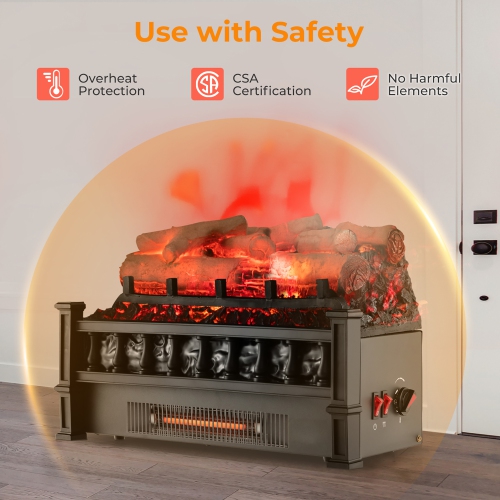 Gymax 20'' Infrared Quartz Electric Fireplace Heater W/ Birchwood Ember Bed Thermostat