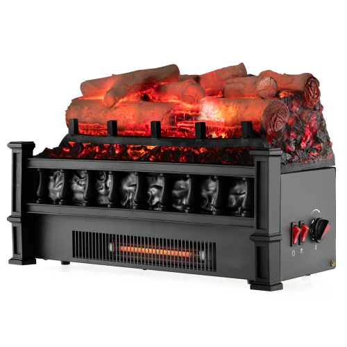 Gymax 20'' Infrared Quartz Electric Fireplace Heater W/ Birchwood Ember Bed Thermostat