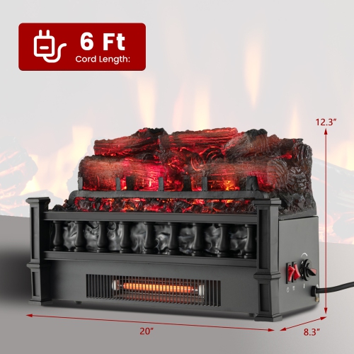 Gymax 20'' Infrared Quartz Electric Fireplace Heater W/ Pinewood Ember Bed Thermostat