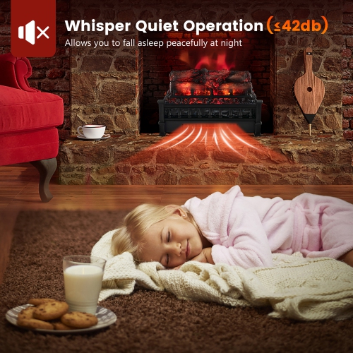 Gymax 20'' Infrared Quartz Electric Fireplace Heater W/ Pinewood Ember Bed Thermostat