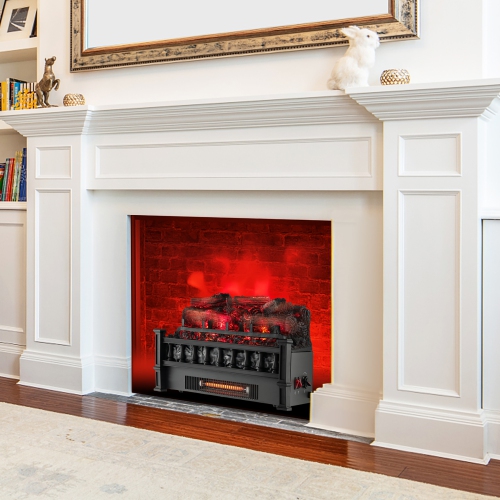 Gymax 20'' Infrared Quartz Electric Fireplace Heater W/ Pinewood Ember Bed Thermostat