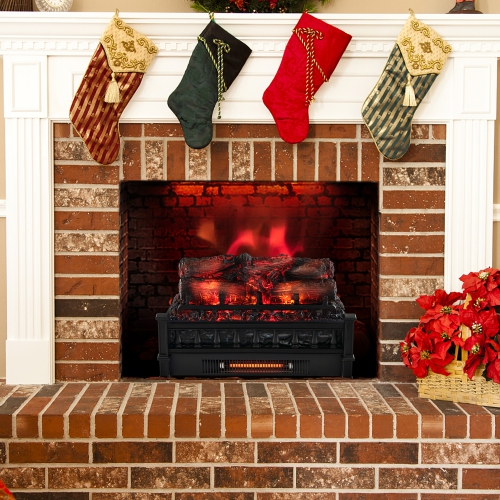 Gymax 20'' Infrared Quartz Electric Fireplace Heater W/ Pinewood Ember Bed Thermostat