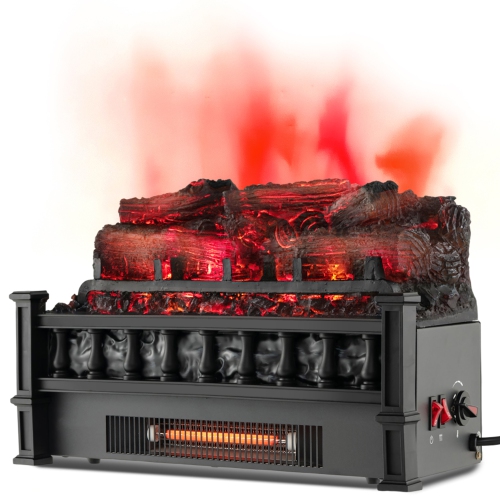 Gymax 20'' Infrared Quartz Electric Fireplace Heater W/ Pinewood Ember Bed Thermostat