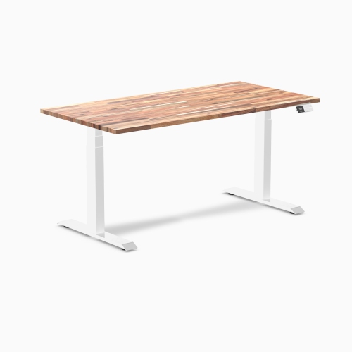 Desky Dual Softwood Sit-Stand Desk - 60" Acacia Top Dual Motor Height Range up to 49.2" White Frame