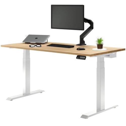 Desky Dual Hardwood Sit Stand Desk - White Ash / White Standing Computer Desk For Home Office & Study 60 x 30 inches