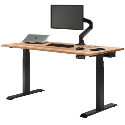 Desky Dual Hardwood Sit Stand Desk - Red Oak / Matte Black Standing Computer Desk For Home Office & Study 60 x 30 inches