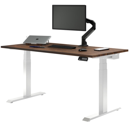 Desky Dual Hardwood Sit Stand Desk - Pheasantwood / White Standing Computer Desk For Home Office & Study 60 x 30 inches