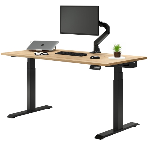 Desky Dual Hardwood Sit Stand Desk - White Ash / Matte Black Standing Computer Desk For Home Office & Study 60 x 30 inches