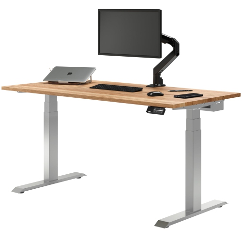 Desky Dual Hardwood Sit Stand Desk Red Oak / Grey Standing Computer