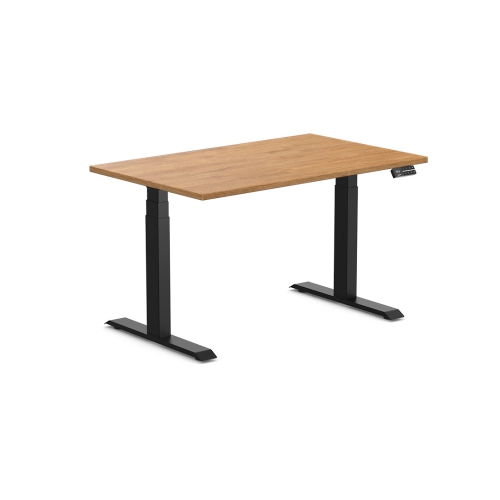 Desky Dual Rubberwood Sit Stand Desk - Light Oak / Matte Black Standing Computer Desk For Home Office & Study 48 x 30 inches