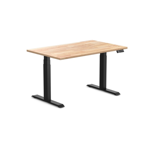 Desky Dual Rubberwood Sit Stand Desk - Natural Timber / Matte Black Standing Computer Desk For Home Office & Study 48 x 30 inches