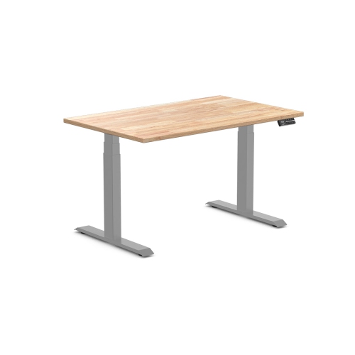 Desky Dual Rubberwood Sit Stand Desk - Natural Timber / Grey Standing Computer Desk For Home Office & Study 48 x 30 inches