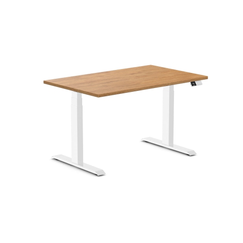 Desky Dual Rubberwood Sit Stand Desk - Light Oak / White Standing Computer Desk For Home Office & Study 48 x 30 inches