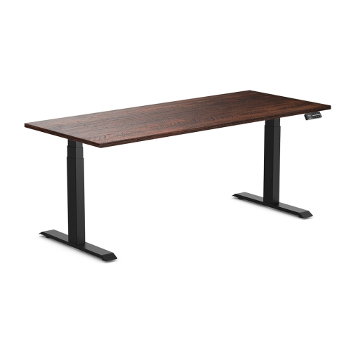 Desky Dual Softwood Sit Stand Desk - American Rustic Pine /Matte Black Standing Computer Desk For Home Office & Study 70.9" x 29.5"