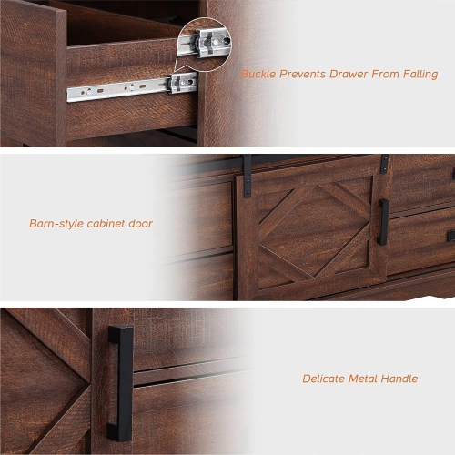 WAMPAT Modern Farmhouse TV Stand for up to 110" TVs Wood Entertainment Center Cabinet with Drawers and Adjustable Shelf for Living Room, Rustic Brown