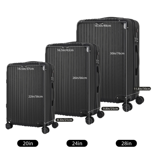 HIKOLAYAE Geometric Collection Hardside Spinner Luggage Sets in Raven Black, 3 Piece - TSA Lock