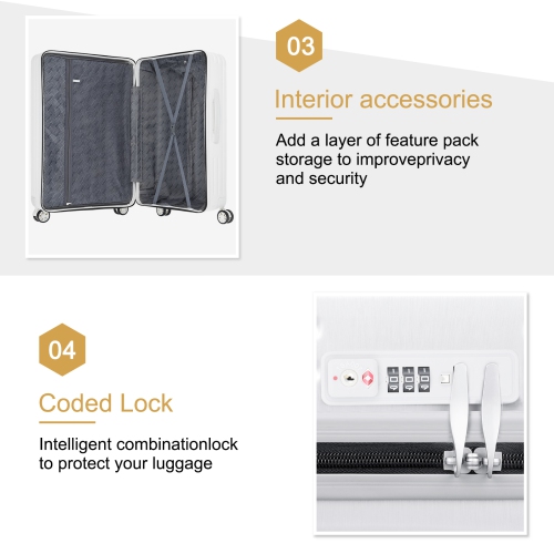 HIKOLAYAE Mesa Collection Hardside Spinner Luggage Sets in White, 3 Piece - TSA Lock