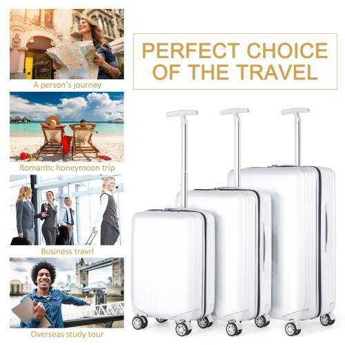 HIKOLAYAE Mesa Collection Hardside Spinner Luggage Sets in White, 3 Piece - TSA Lock