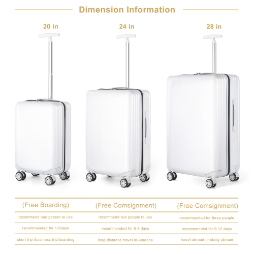 HIKOLAYAE Mesa Collection Hardside Spinner Luggage Sets in White, 3 Piece - TSA Lock