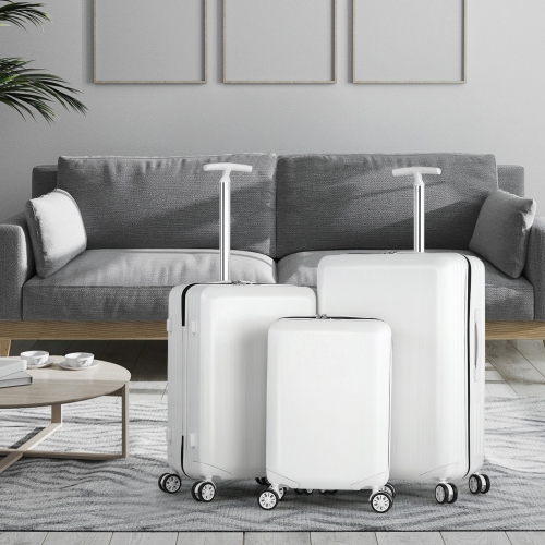 HIKOLAYAE Mesa Collection Hardside Spinner Luggage Sets in White, 3 Piece - TSA Lock