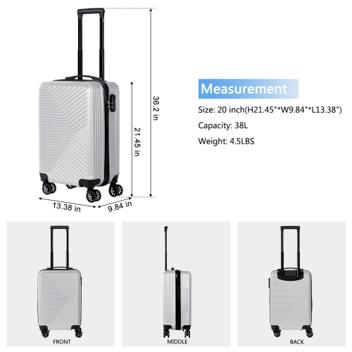 HIKOLAYAE Carry On Luggage, 20" Hardside Suitcase ABS Spinner Luggage with Lock - Crossroad in Silver